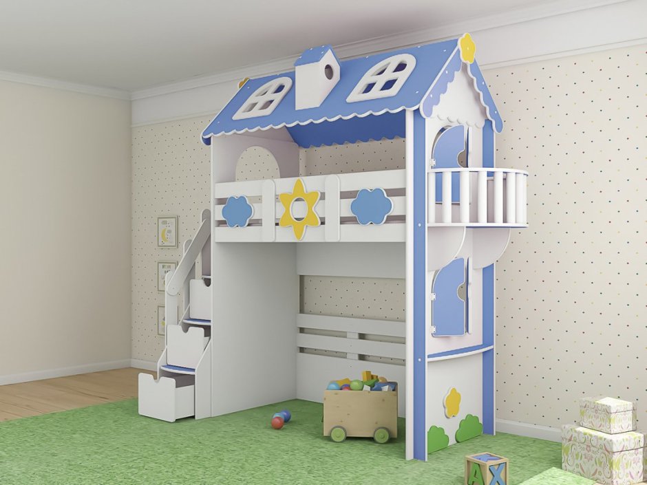 Детская кровать невысокая внизу домик