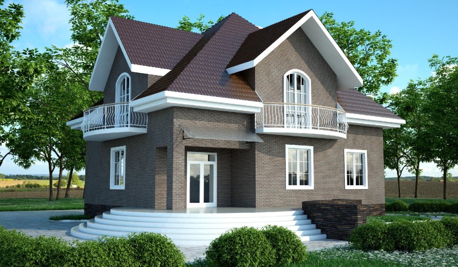 Красивый кирпичный дом с мансардой