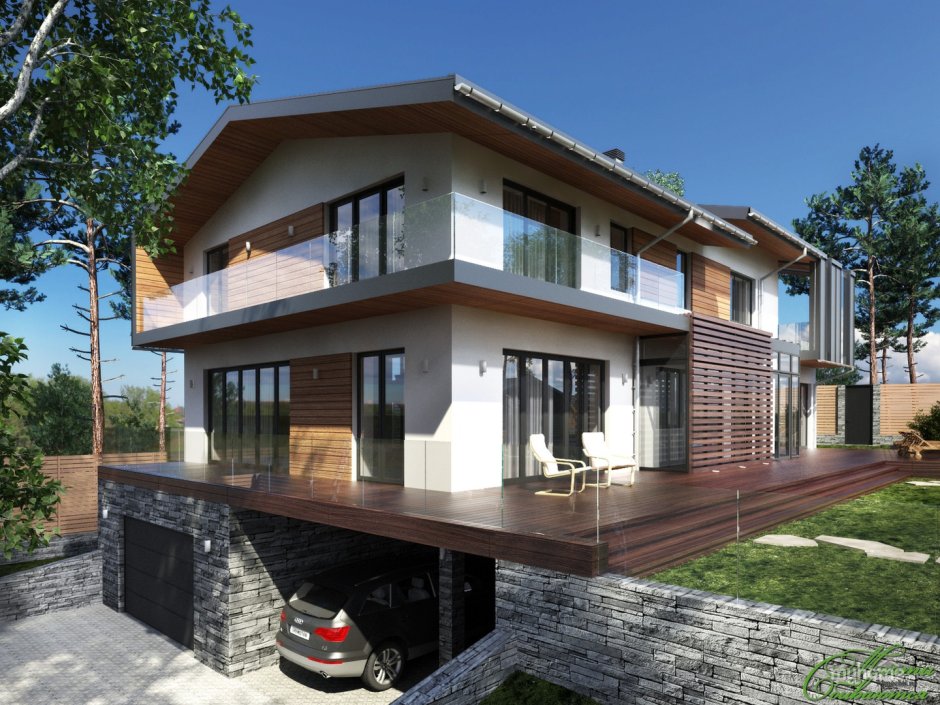 Двухэтажный домик с террасой на склоне