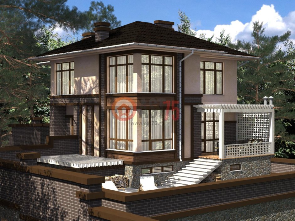 Двухэтажный дом с цокольным этажом