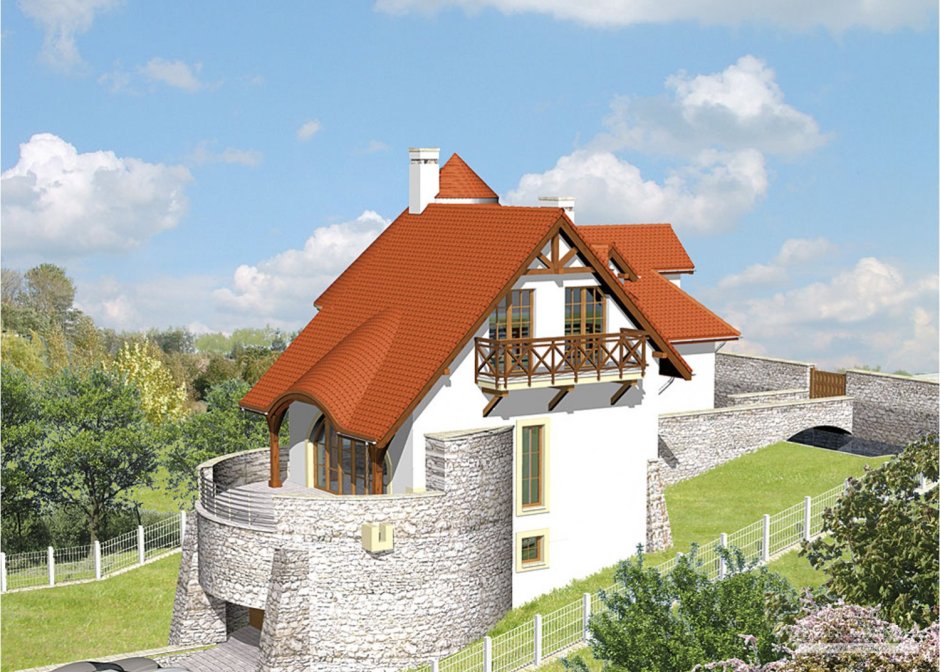 Дом с мансардой на высоком фундаменте