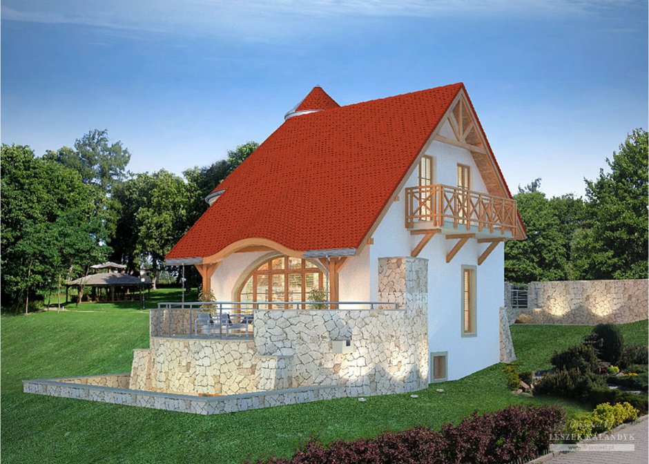 Дом с мансардой на высоком фундаменте