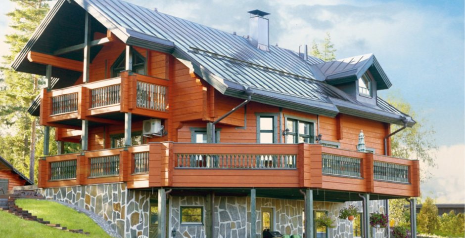 Трехэтажный бревенчатый дом