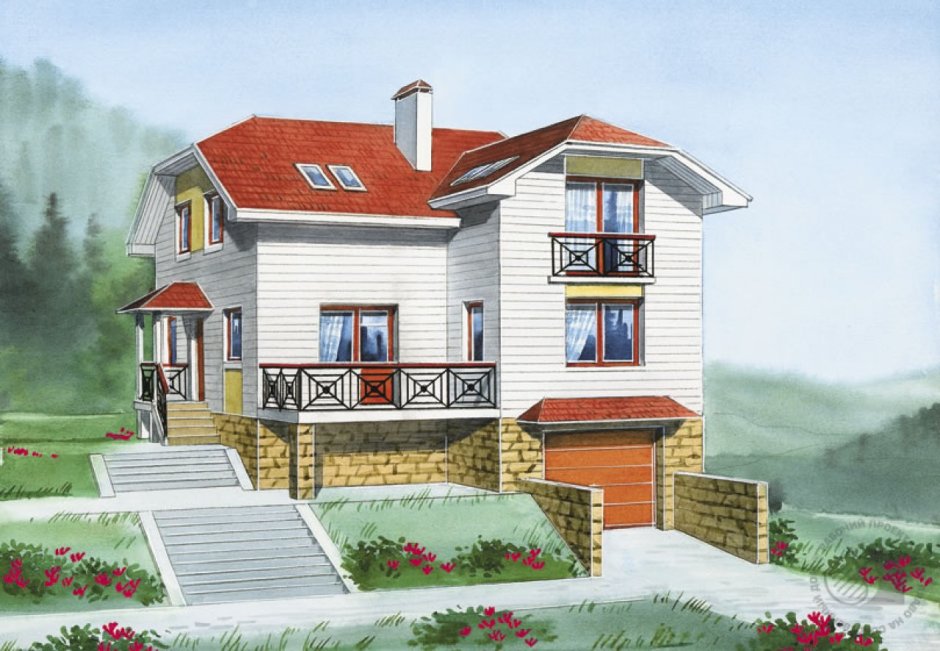 Дом с высоким цоколем