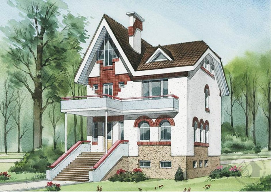 Дом с высоким цоколем и.балконом