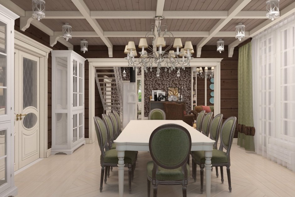 Интерьер кухни в доме из клееного бруса