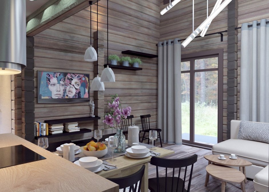 Кухня в доме из бруса