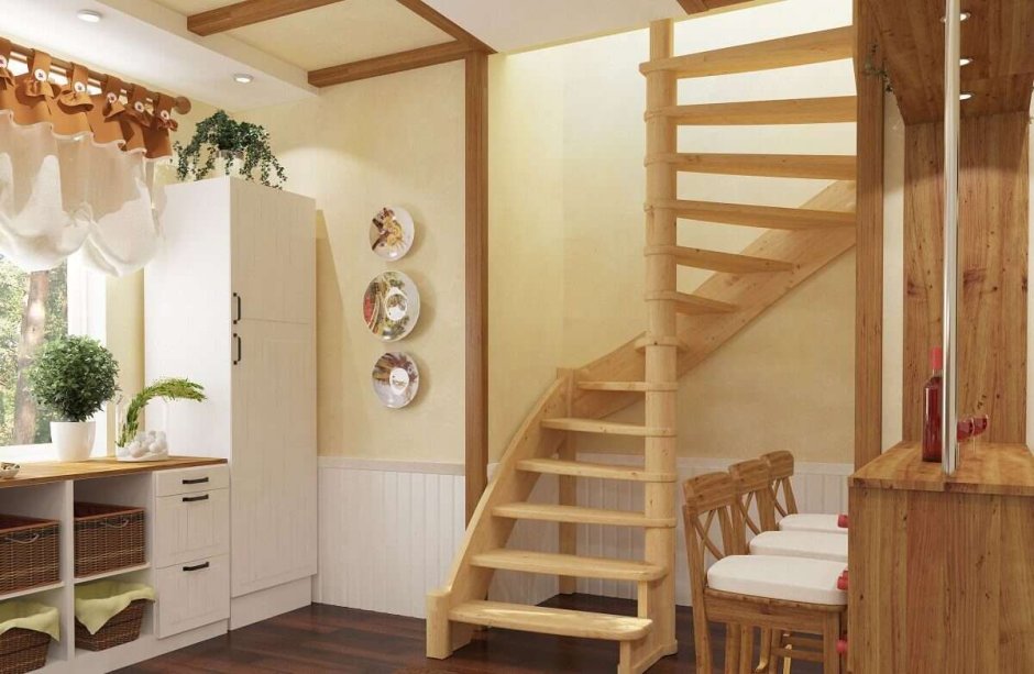 Винтовая лестница в небольшом частном доме