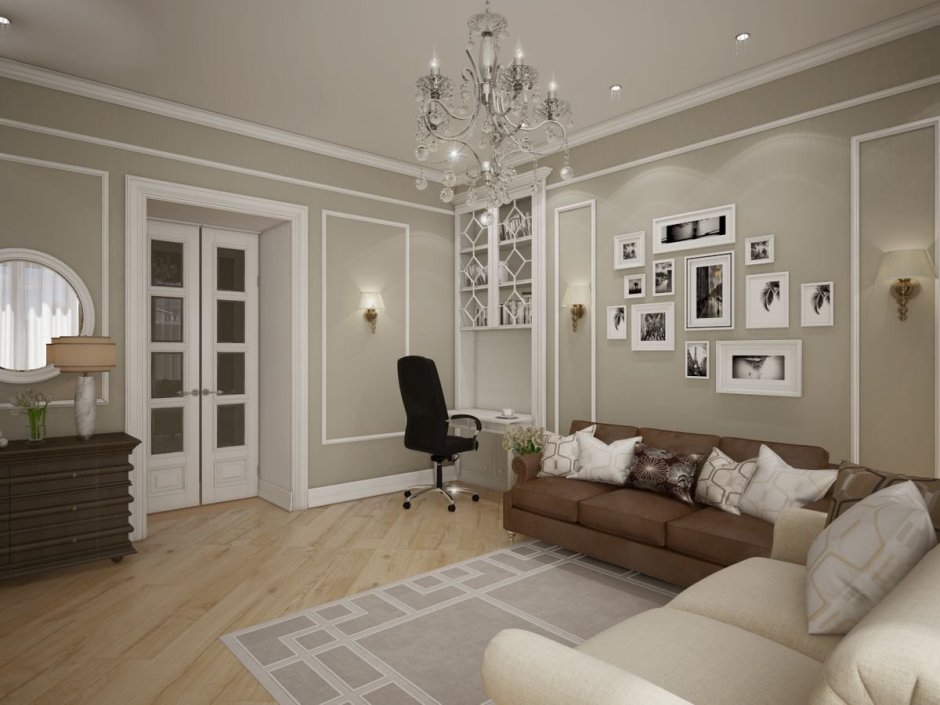 Молдинги в интерьере гостиной