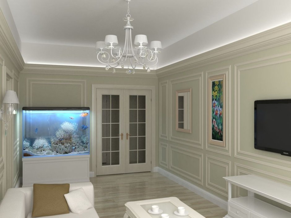 Молдинги для стен в интерьере гостиной