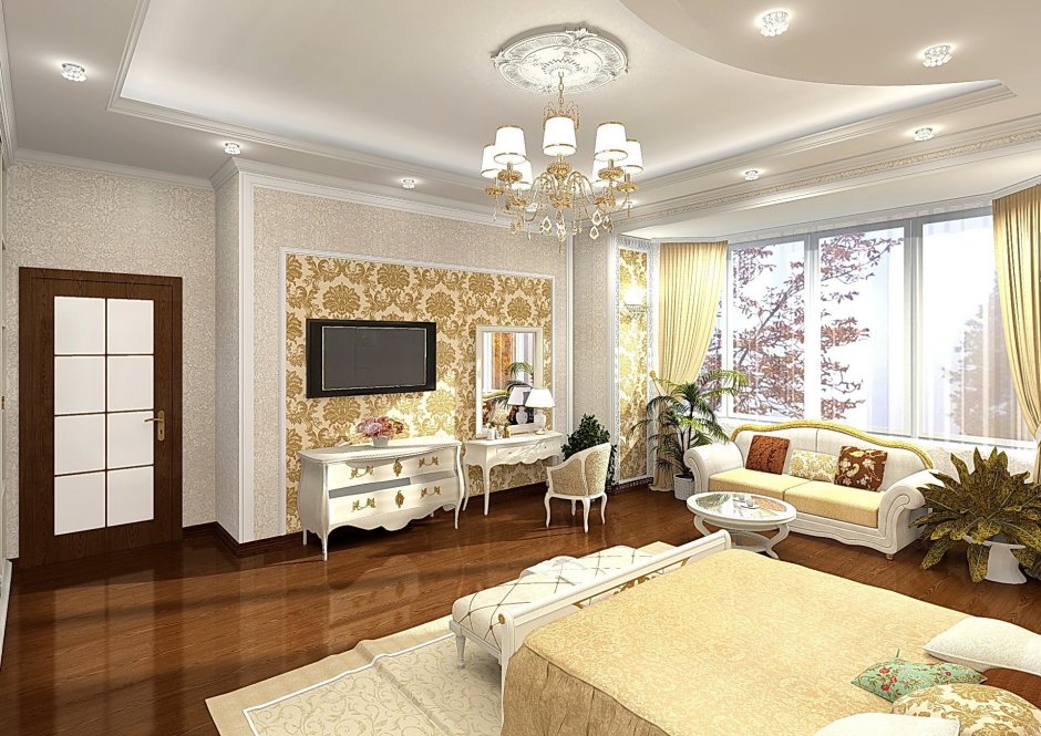 Отделка гостиной лепниной