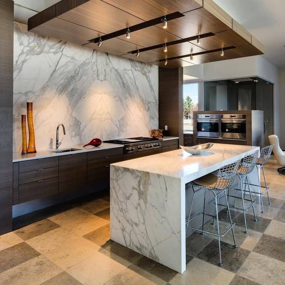 Мрамор в интерьере кухни