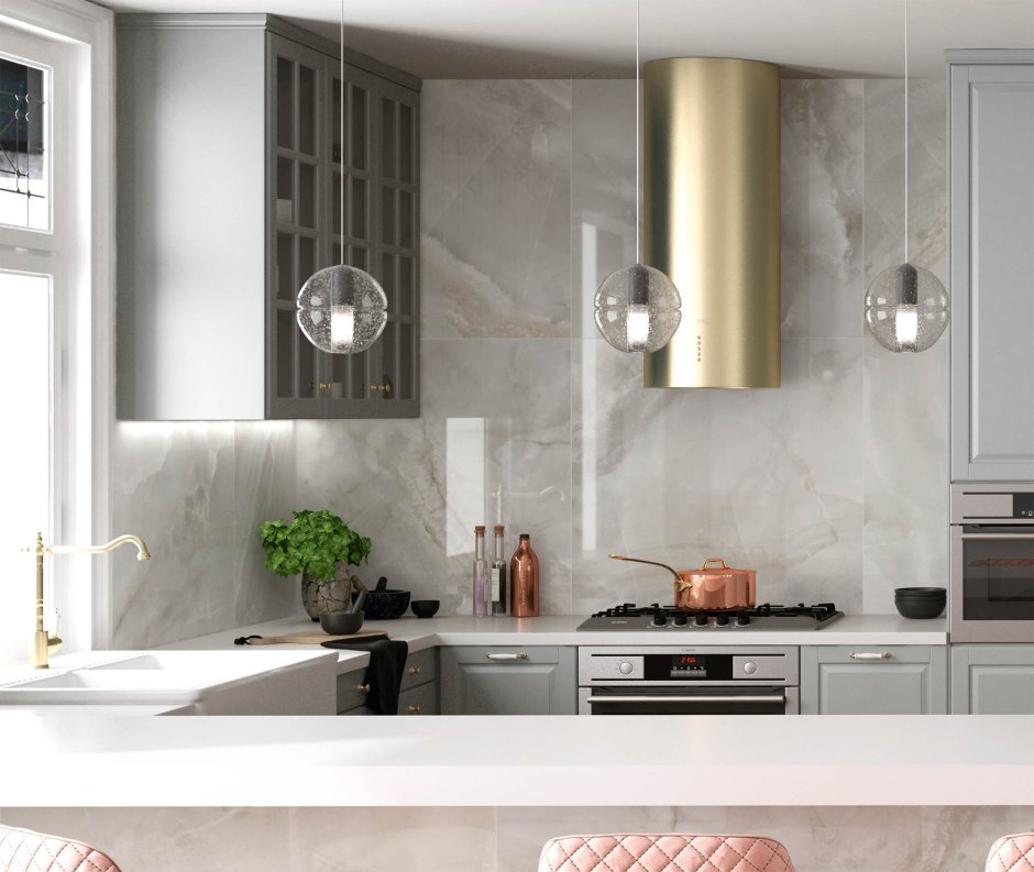 Стена из керамогранита на кухне