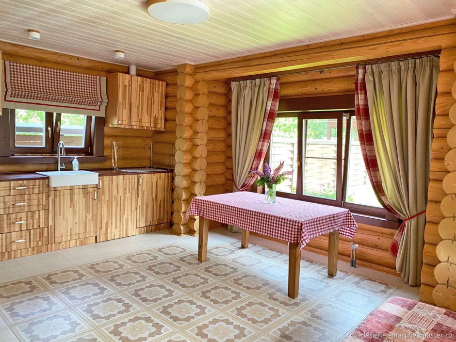 Шторы для бани в деревенском стиле