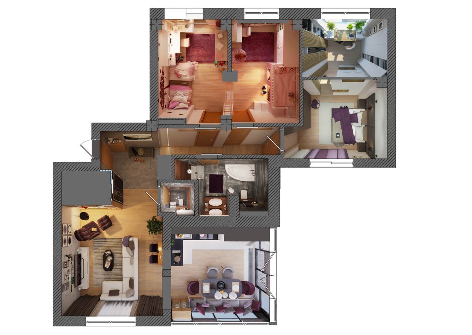 Планировка четырехкомнатной квартиры