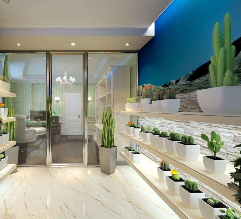 Экостиль в гостиной с фитостеной