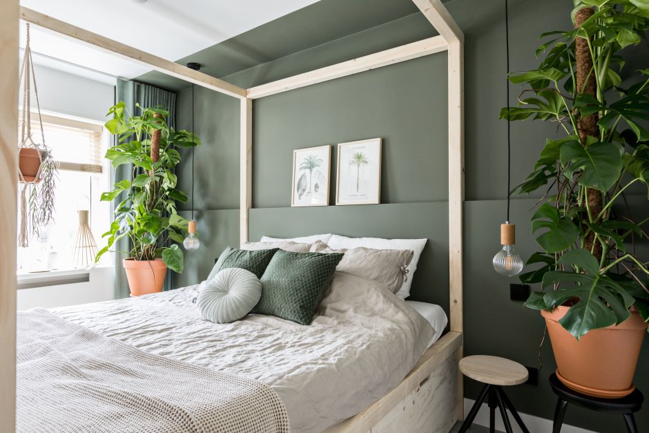 Оливковая мебель в спальне