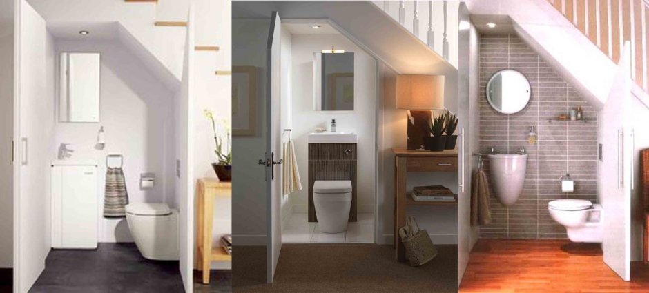 Санузел с душевой под лестницей