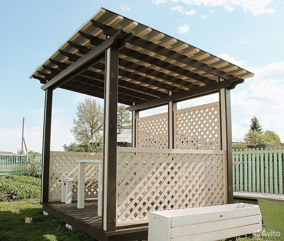 Летняя кухня беседка с односкатной крышей