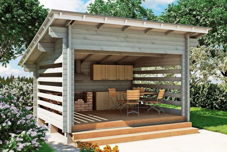 Деревянный навес односкатный 4000*6000