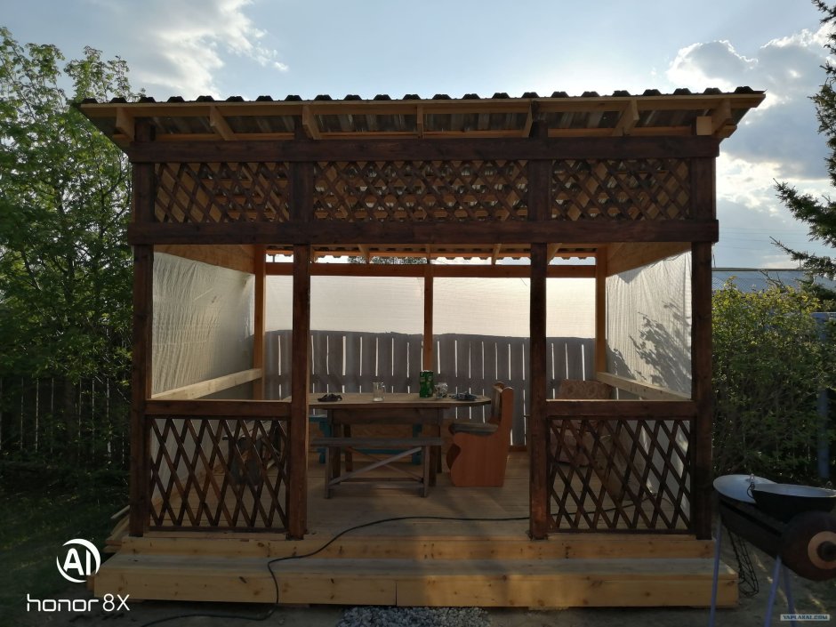 Беседка пристроенная к дому с односкатной крышей