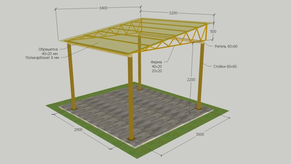 Беседка каркас 1скат Дубрава