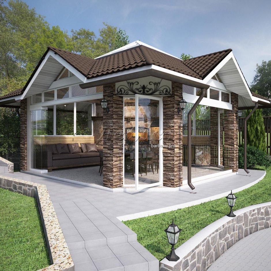 Беседка с панорамными окнами