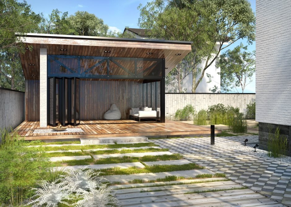 Беседка с мангалом и барбекю 5х3