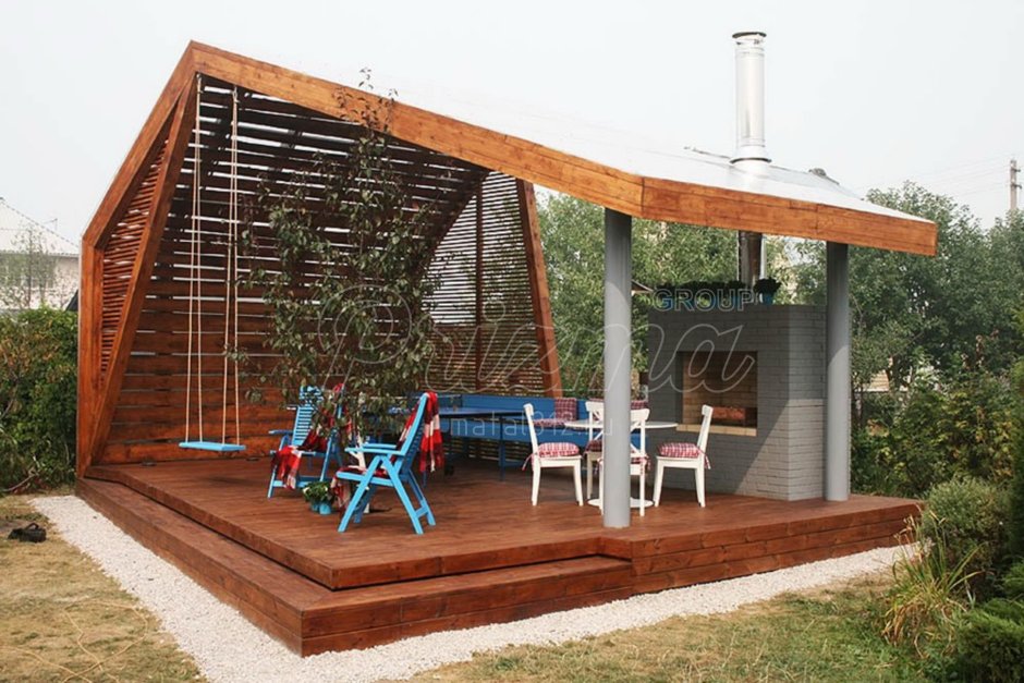 Беседка барбекю с односкатной крышей