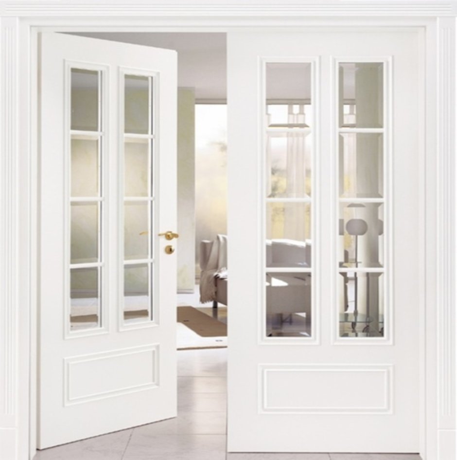 Двери межкомнатные белые со стеклом двустворчатые