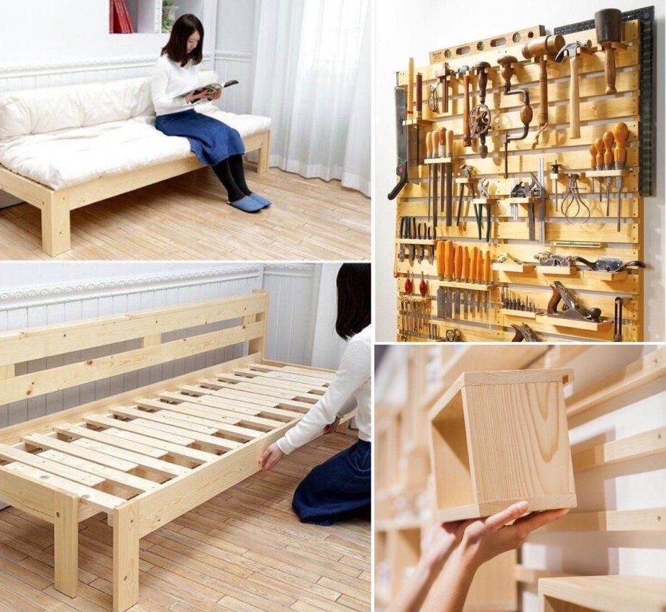 Раздвижной диван из досок