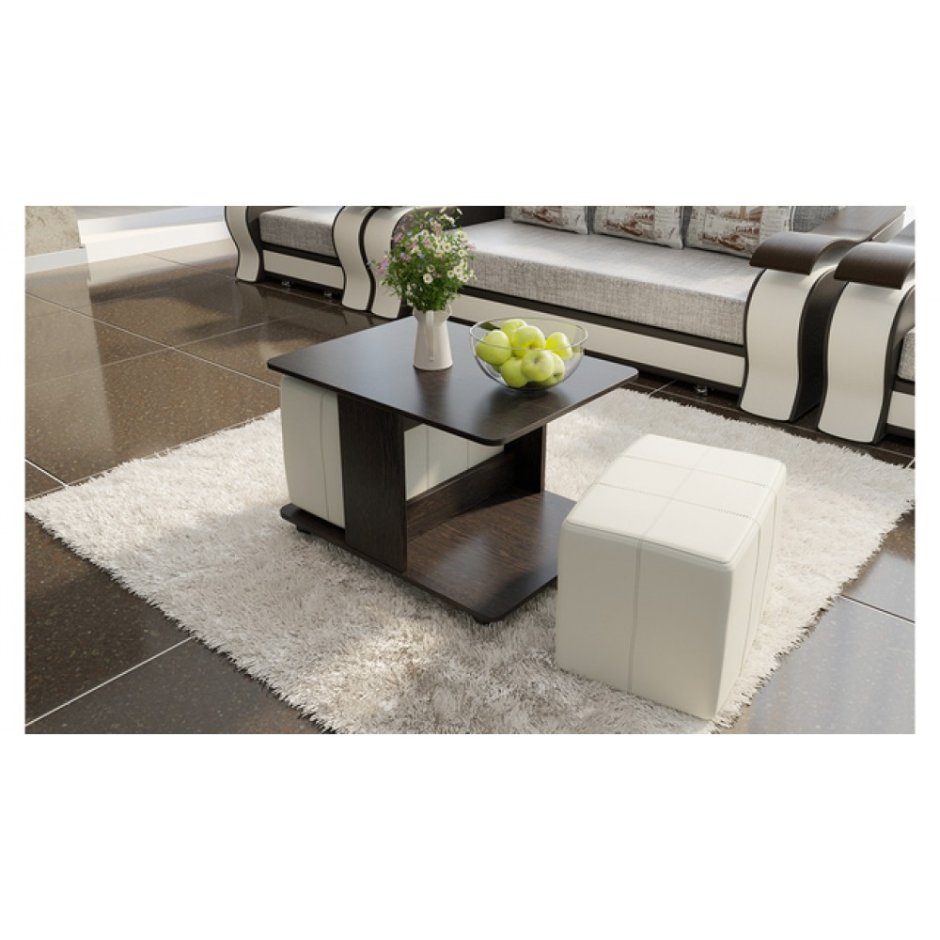 Журнальный стол капри с пуфиками венге цаво / кожзам светлый