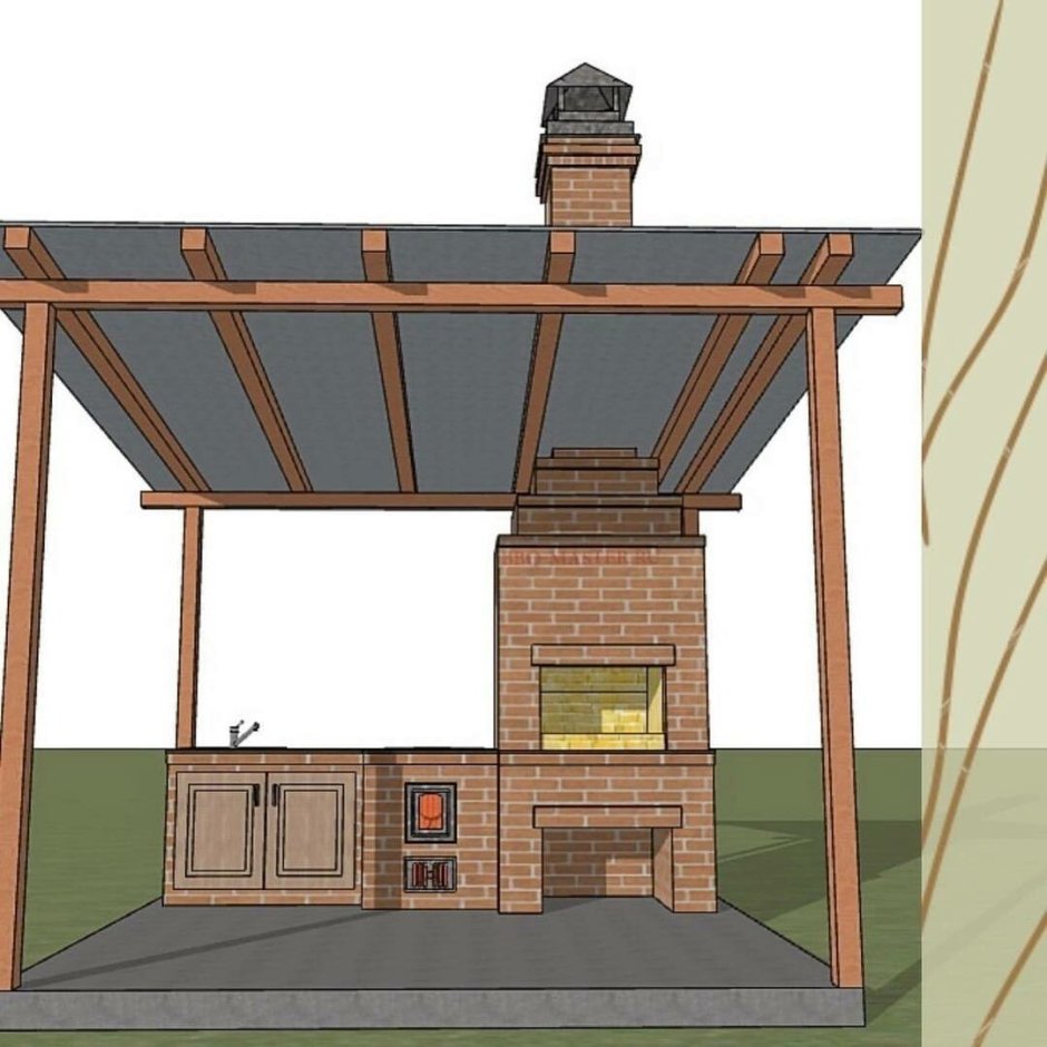 Беседка с мангалом и дровником