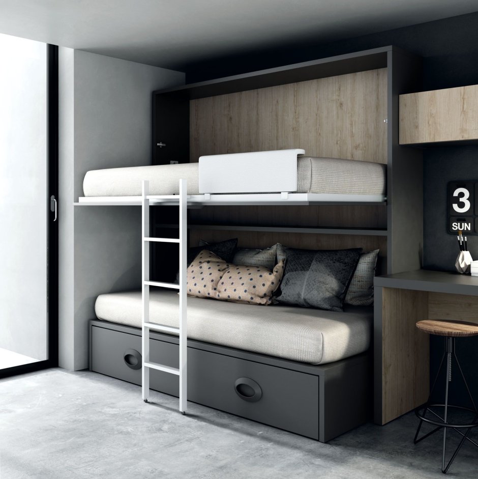 Современные двухъярусные кровати для подростков с диваном