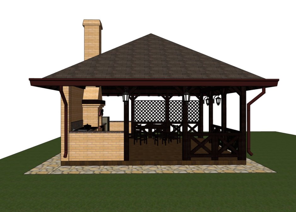 Беседка с мангалом и барбекю 5х3