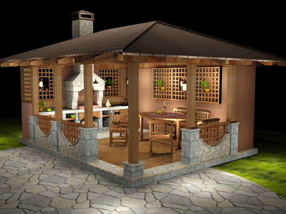 Беседка с барбекю и лобным местом
