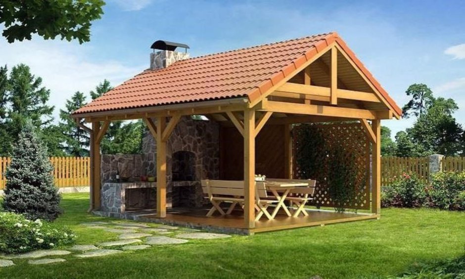 Кирпичная беседка 6х8 застеклённая