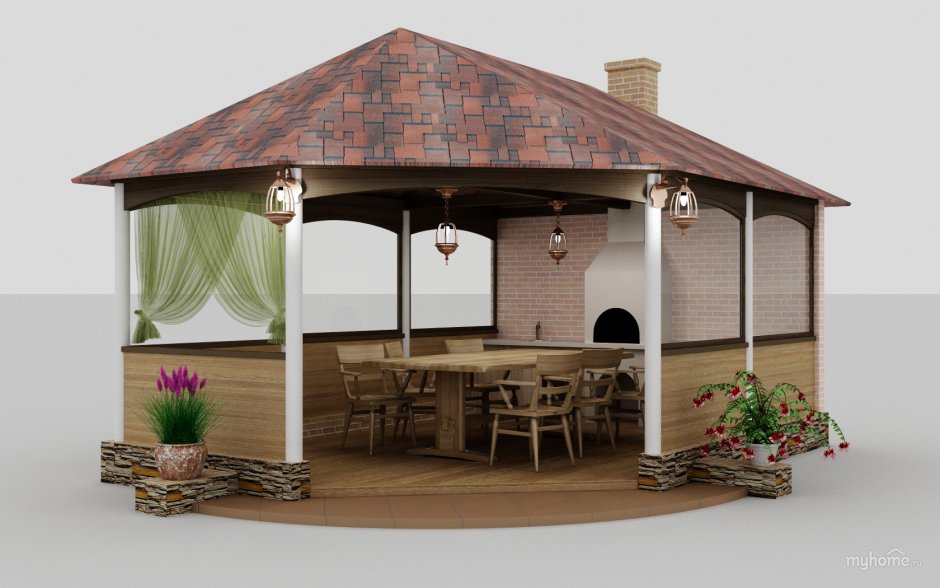 Каменные беседки с барбекю