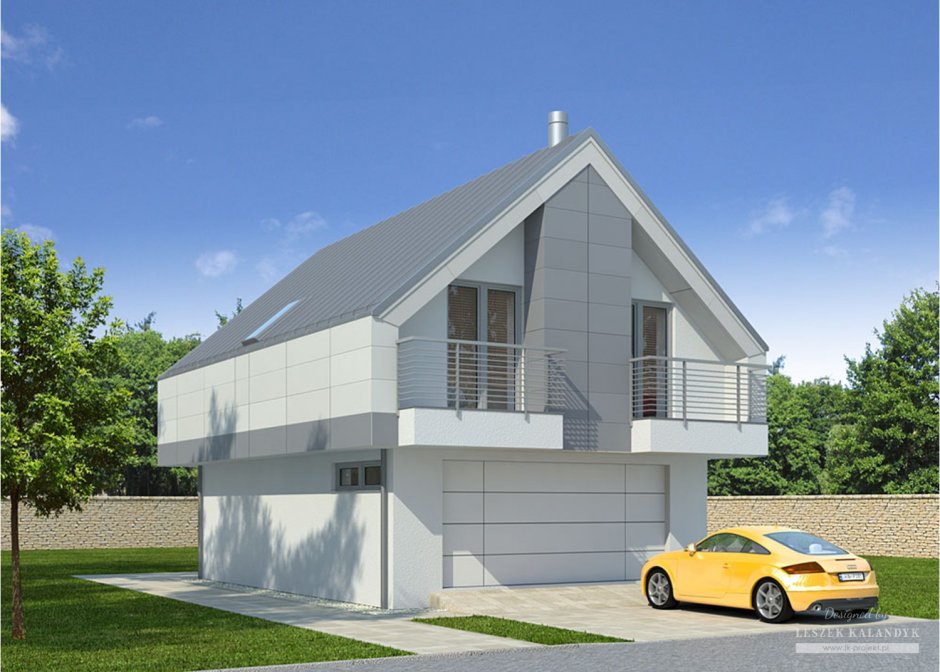 Двухэтажный гараж с односкатной крышей