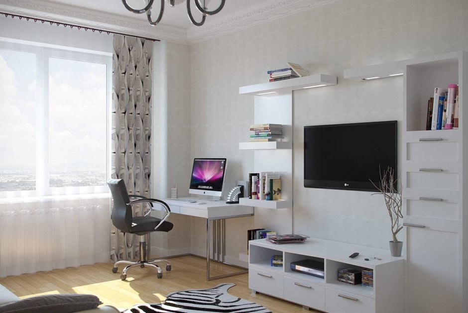 Компьютерный стол в гостиной