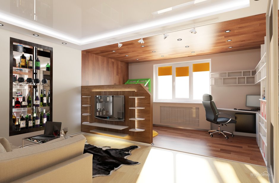 Гостиная совмещенная с кабинетом