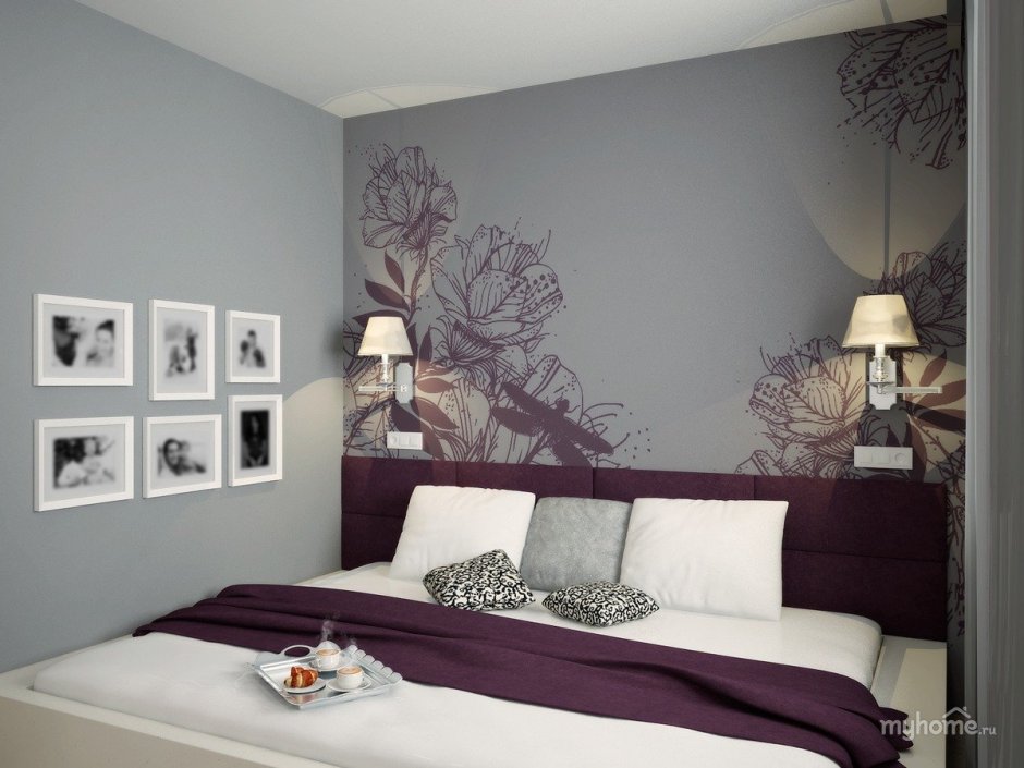 Спальня в серо фиолетовых тонах