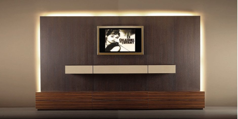 Деревянная панель с подсветкой под телевизор