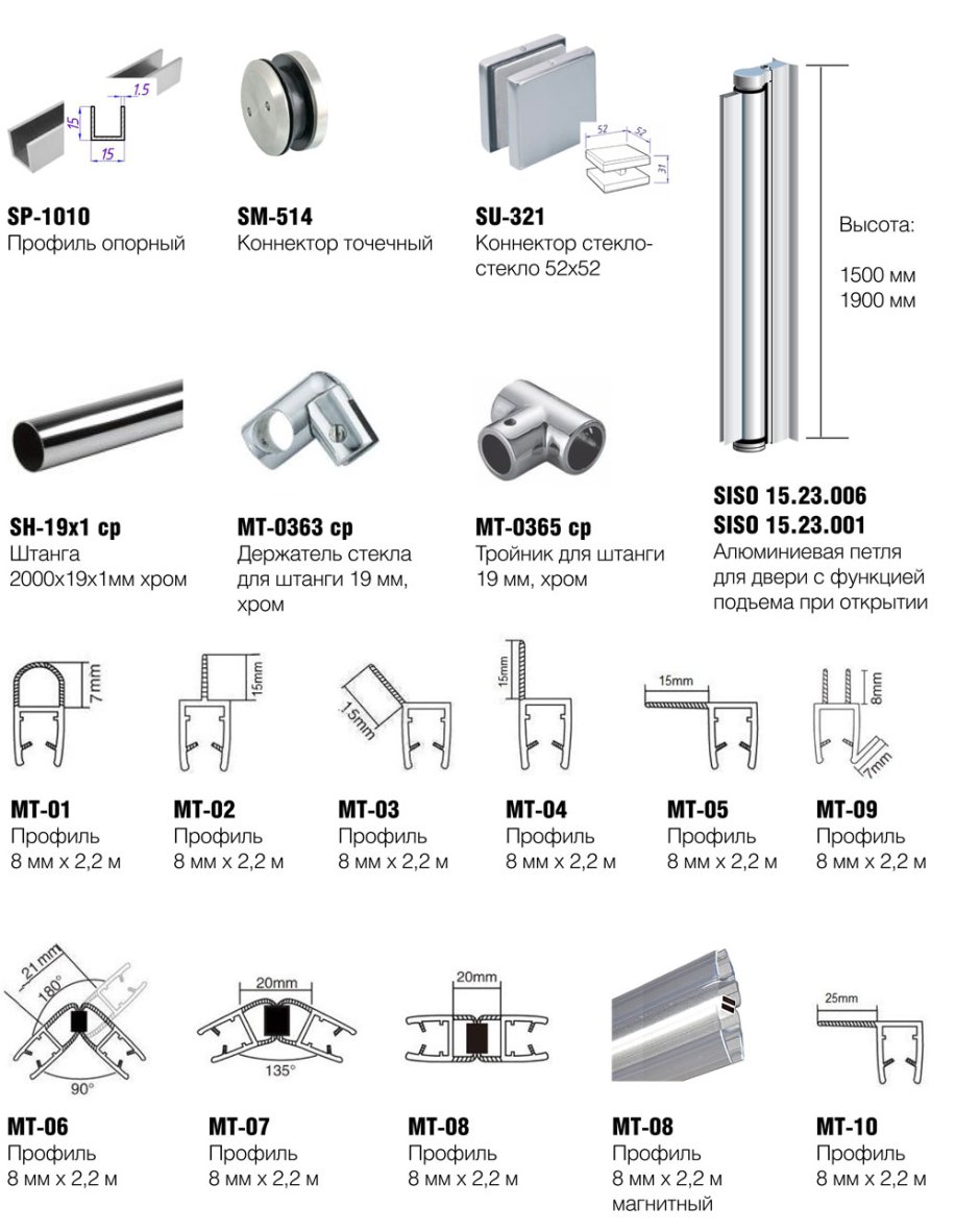 Алюминиевый профиль для душевых кабин размер