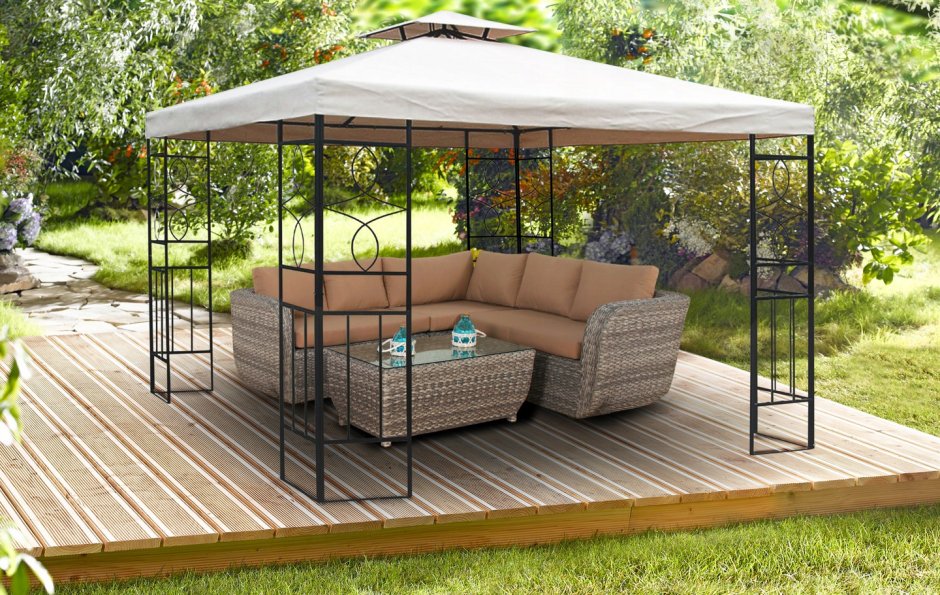 Павильон садовый с 3 скамьями 2,9х2 м сталь бежевый