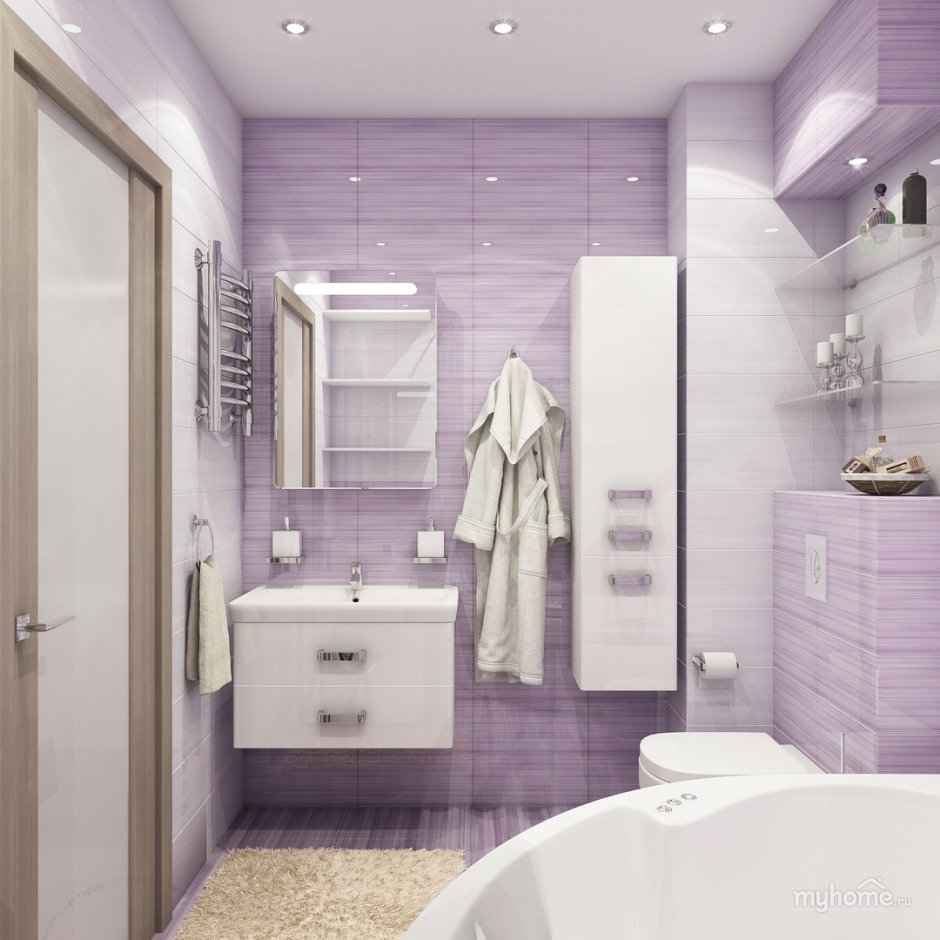 Ванная с плиткой до середины стены