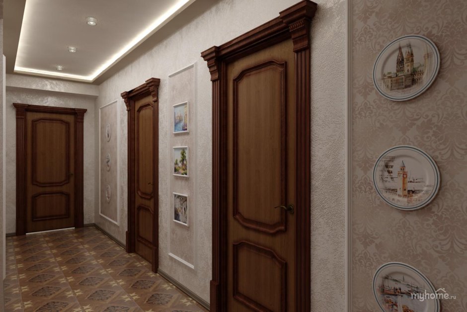 Прихожая в классическом стиле в коричневых тонах