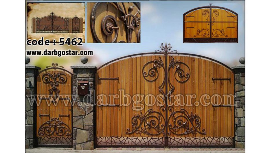 Кованые ворота с деревом под старину