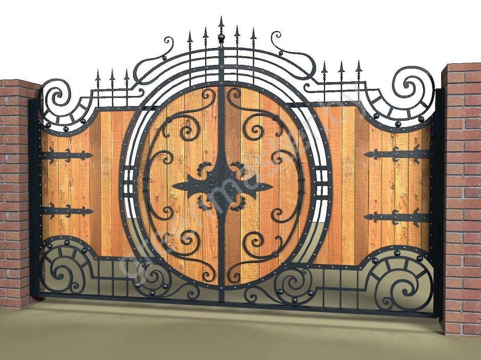 Кованые деревянные ворота
