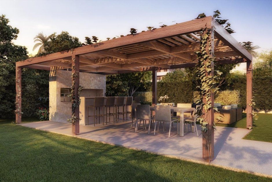 Современная беседка с барбекю